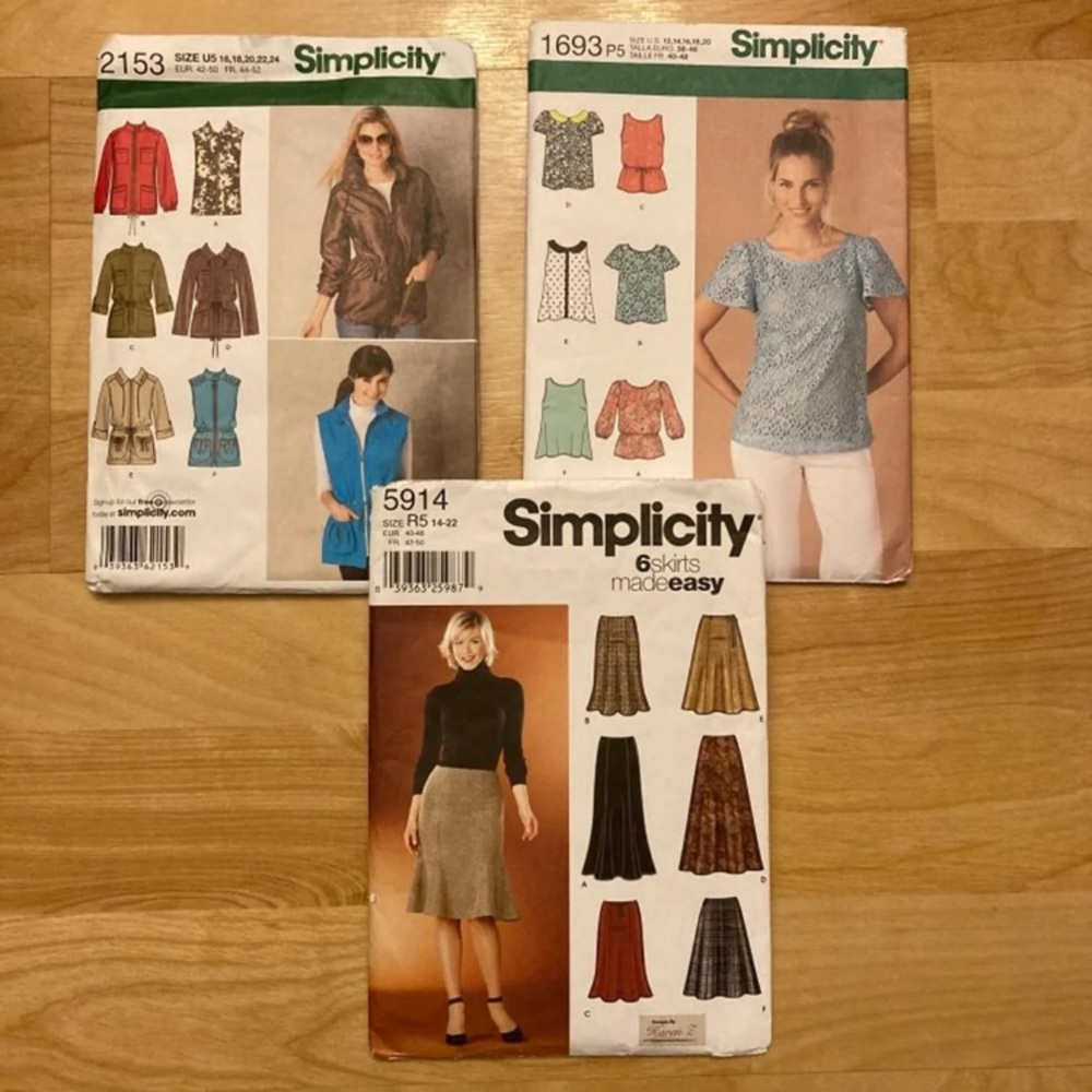 Simplicity tops, jacket, skirt patterns